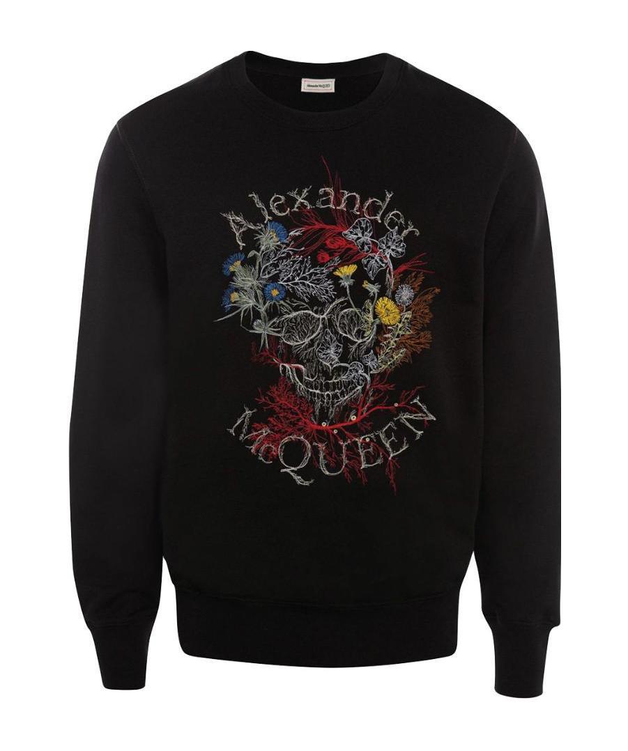 Alexander Mcqueen Floral Logo Embroidered Sweatshirt In Black