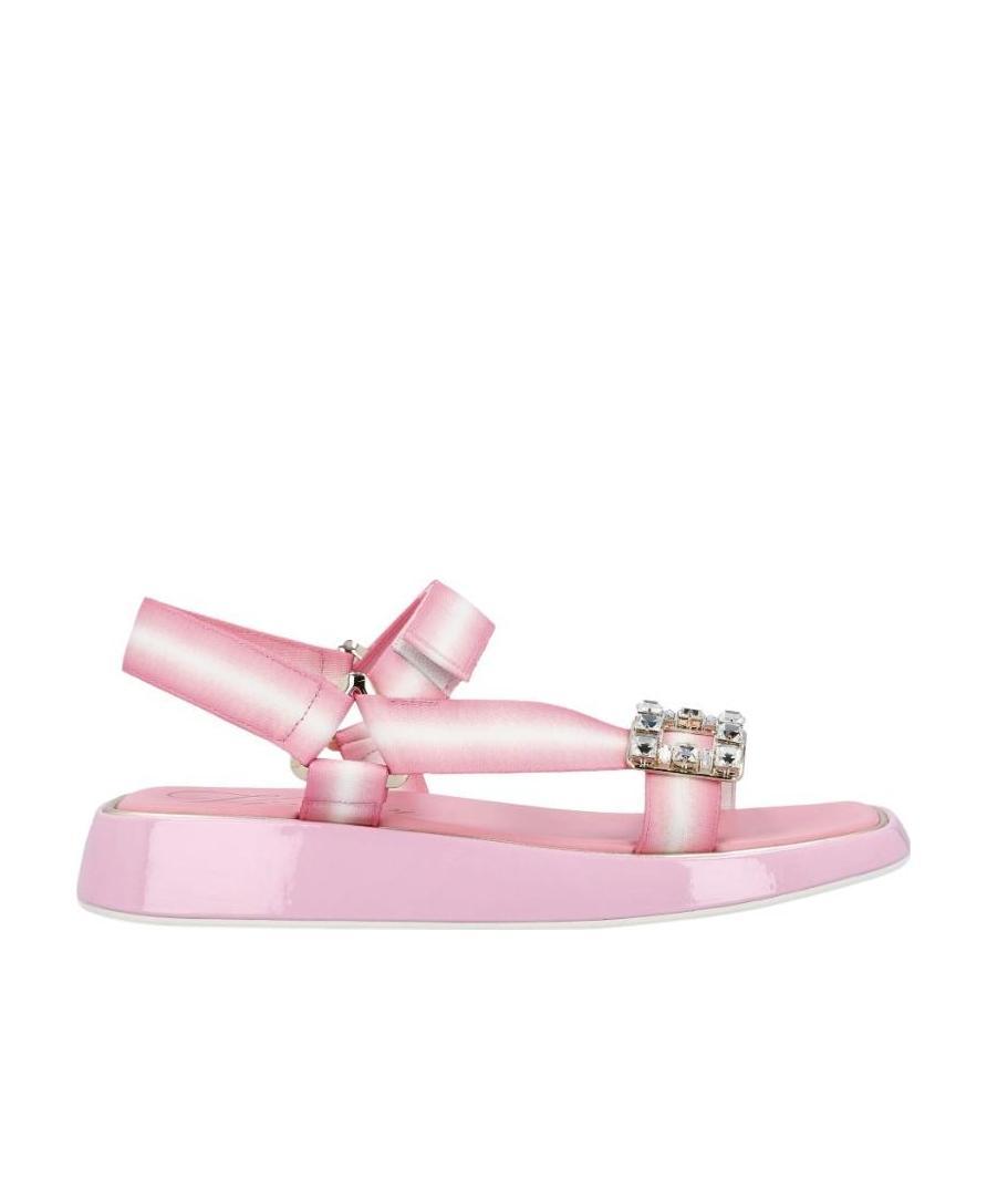 Roger Vivier Vivier Slide Trekky Crystal Buckle Sandals In Pink