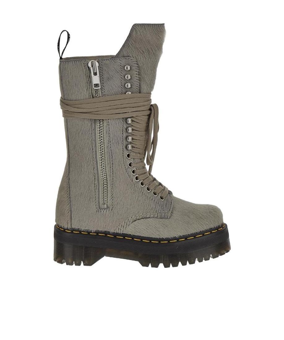 Rick Owens Logo Lace Up Boots In Gray