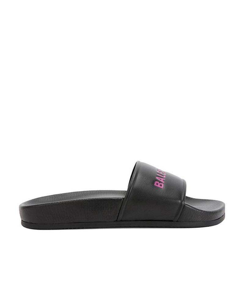 Balenciaga Smooth Rubber Logo Pool Sliders In Black