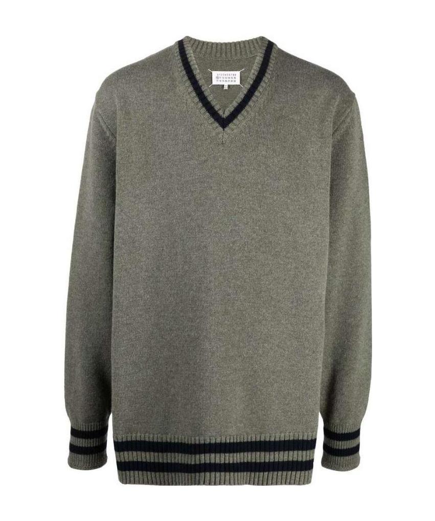 Maison Margiela Contrast-trim Wool Jumper In Green