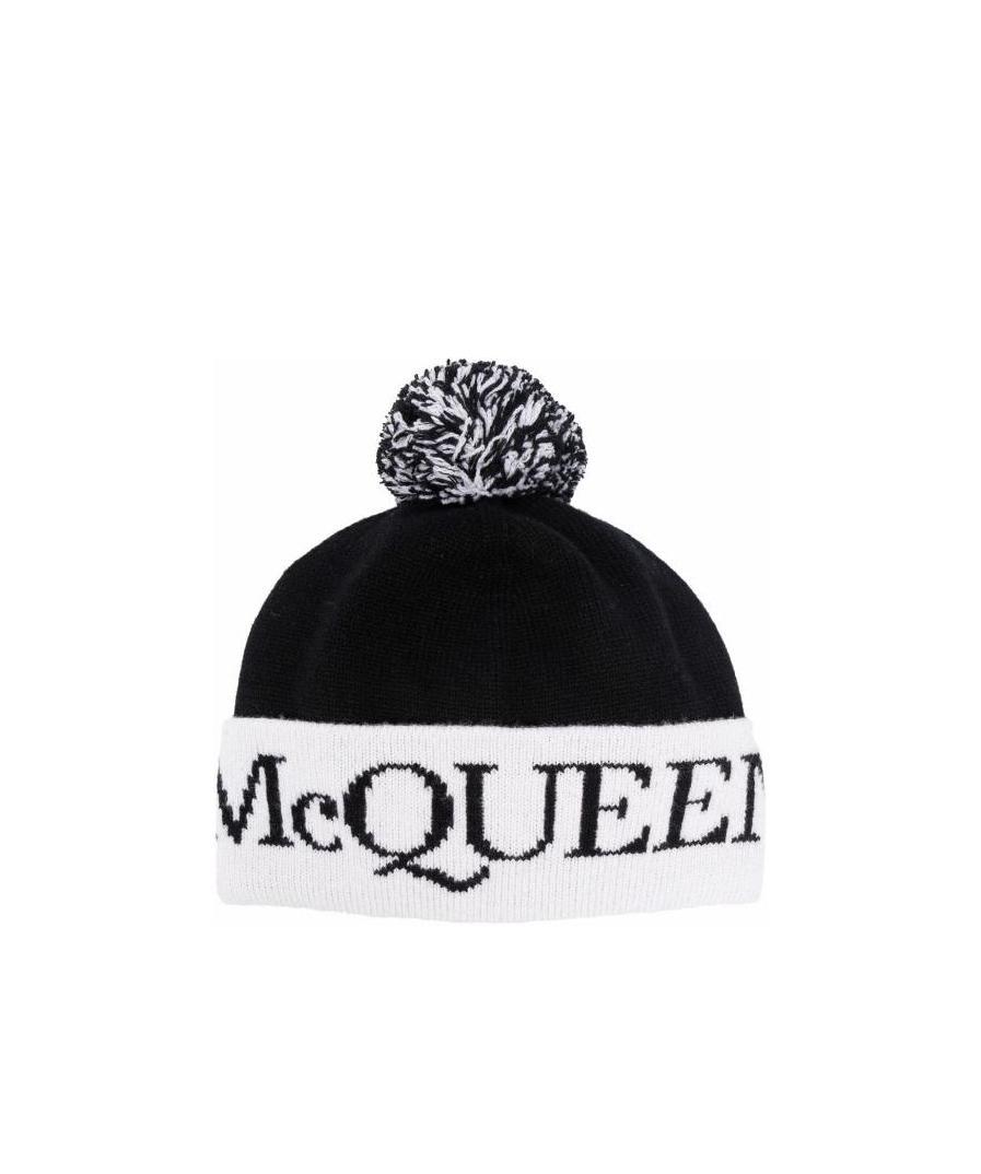 Alexander Mcqueen Mcqueen Intarsia-knit Logo Wool Beanie In Black