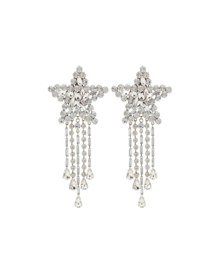 Alessandra Rich Crystal-embellished Star-shaped Drop Earrings In White