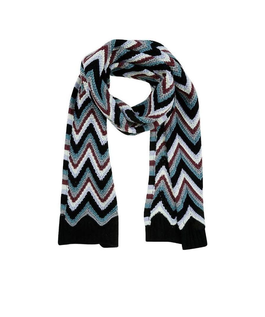 Missoni Zig-zag Pattern Knitted Scarf In Black