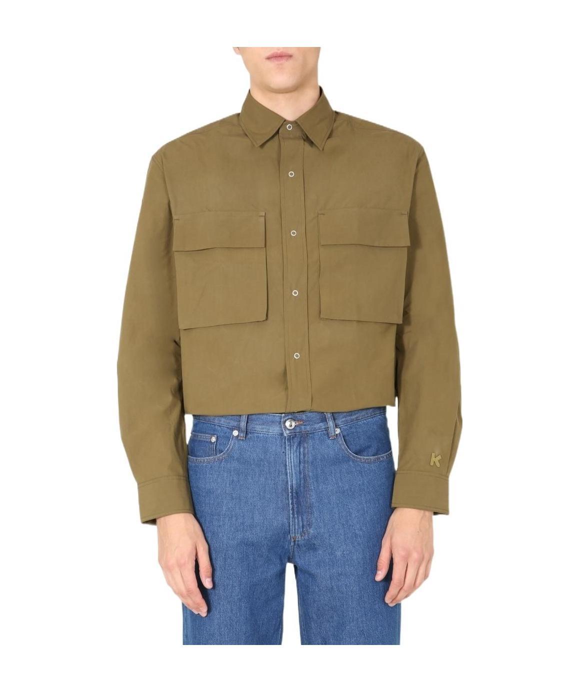 Kenzo Long-sleeved Utility Shirt In Brown