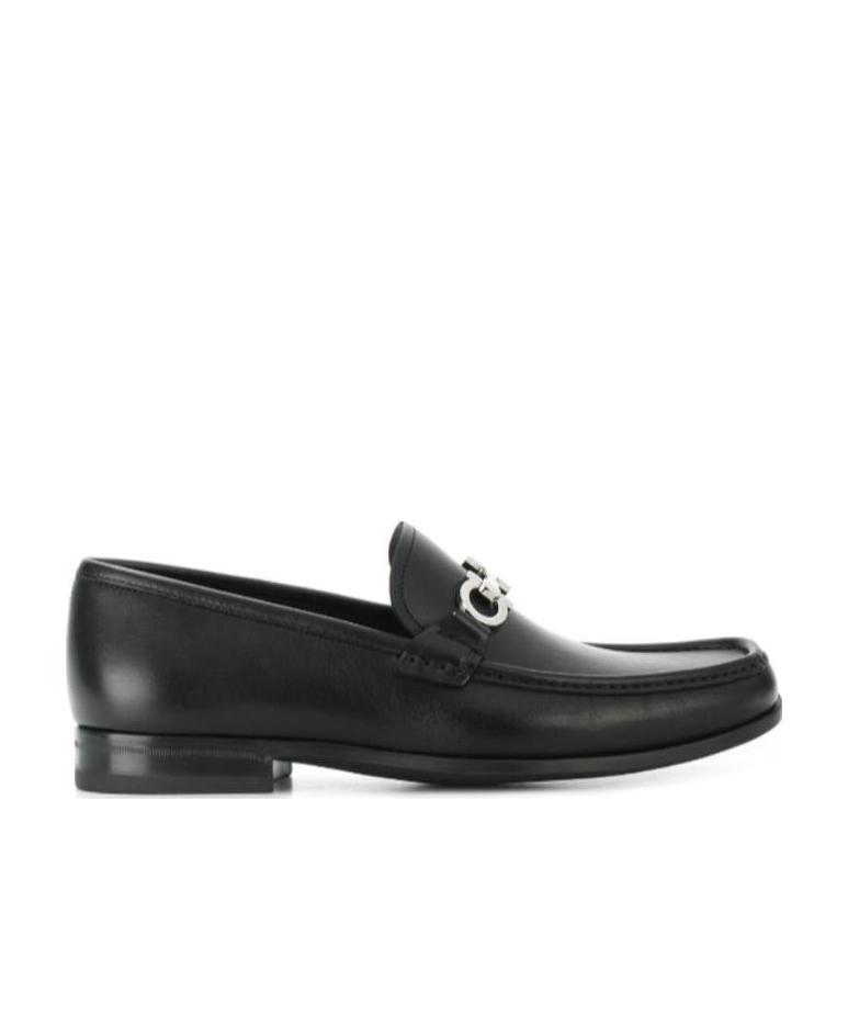 Ferragamo Gancini Ornament Loafers In Calf Leather In Black