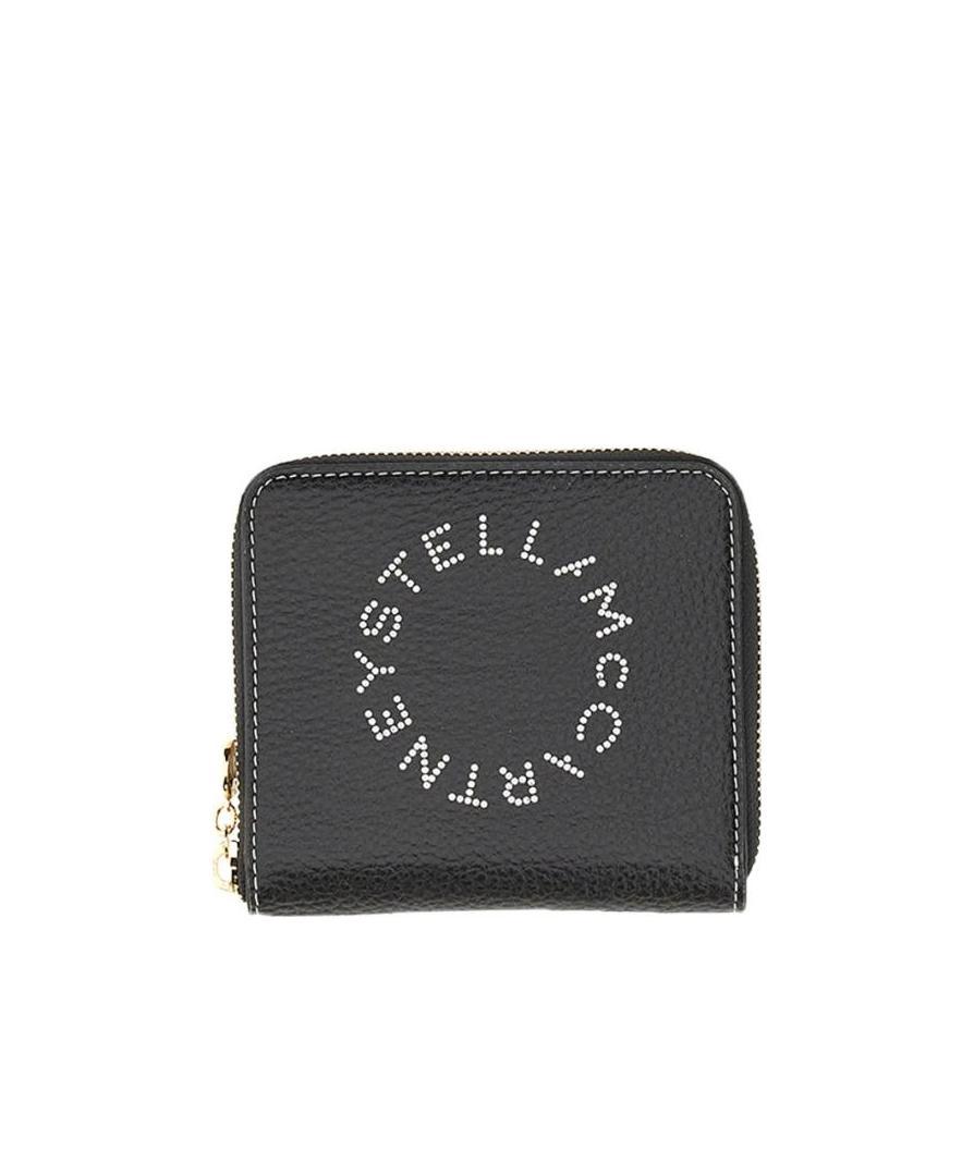 Stella Mccartney Logo Printed Zip-around Wallet In Black