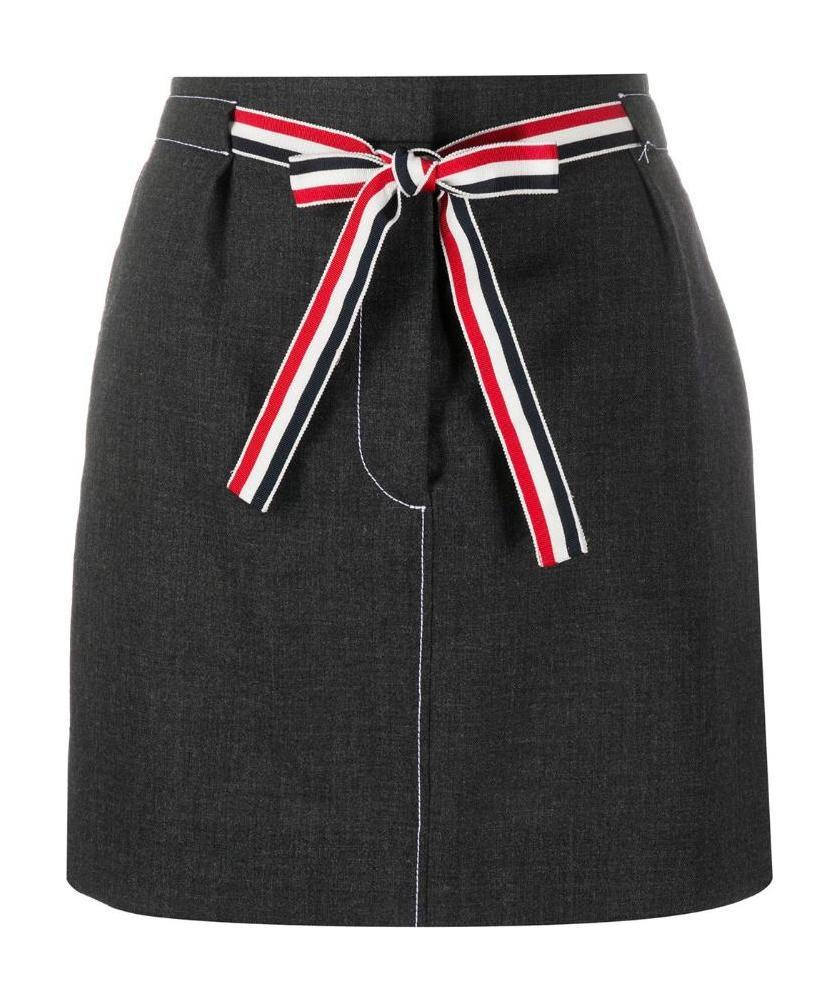 Thom Browne 2ply Fresco Tie Waist Mini Sack Skirt In White