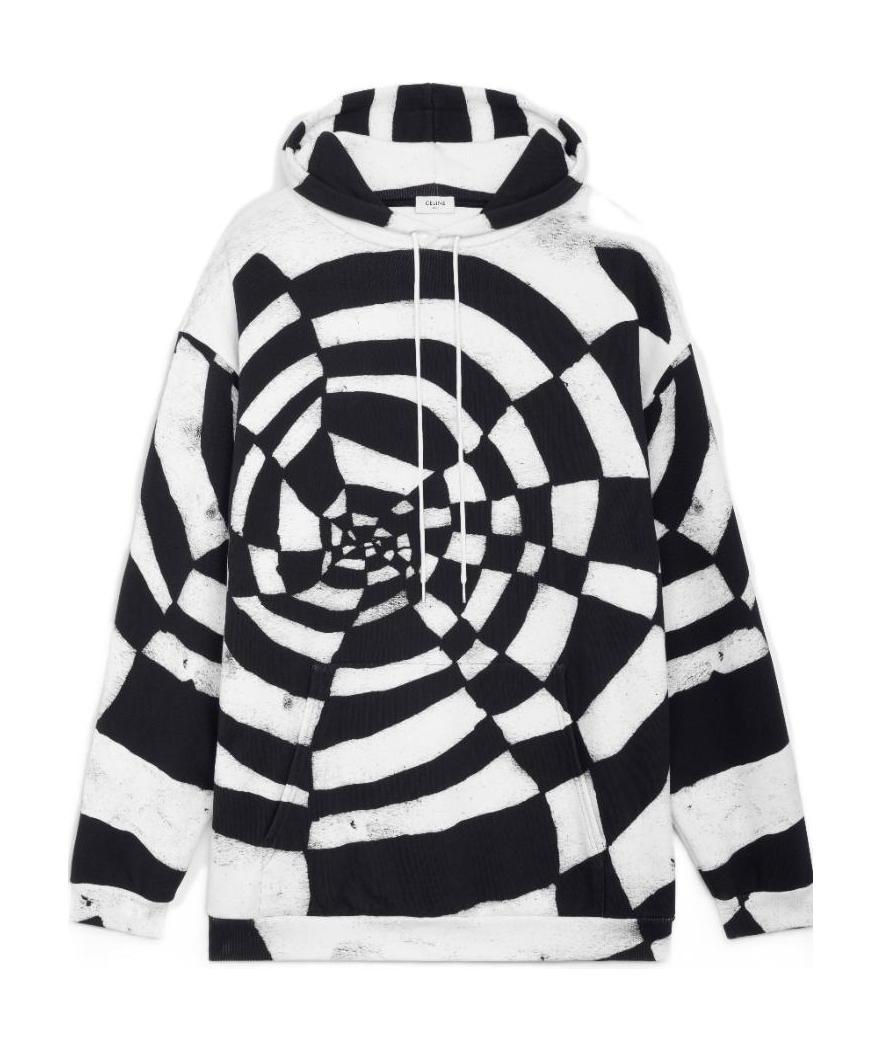 Celine Cotton Artist Printed Velvet Hoodie In Black