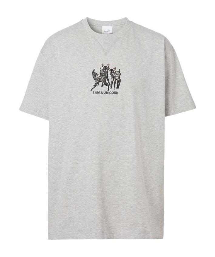 Burberry Unicorn-embroidered Short-sleeve T-shirt In Gray