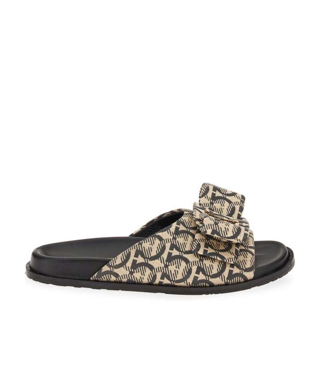 Ferragamo Virgil Gancio Jacquard Slide Sandals In Beige Canvas In Black