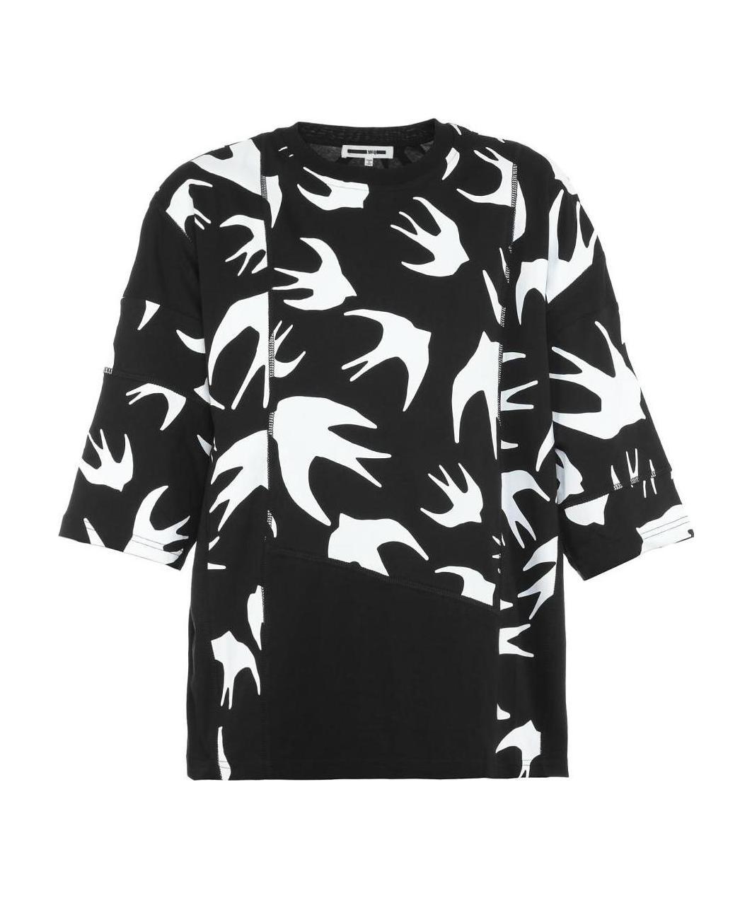 Mcq By Alexander Mcqueen Swallow Printed T-shirt In Black