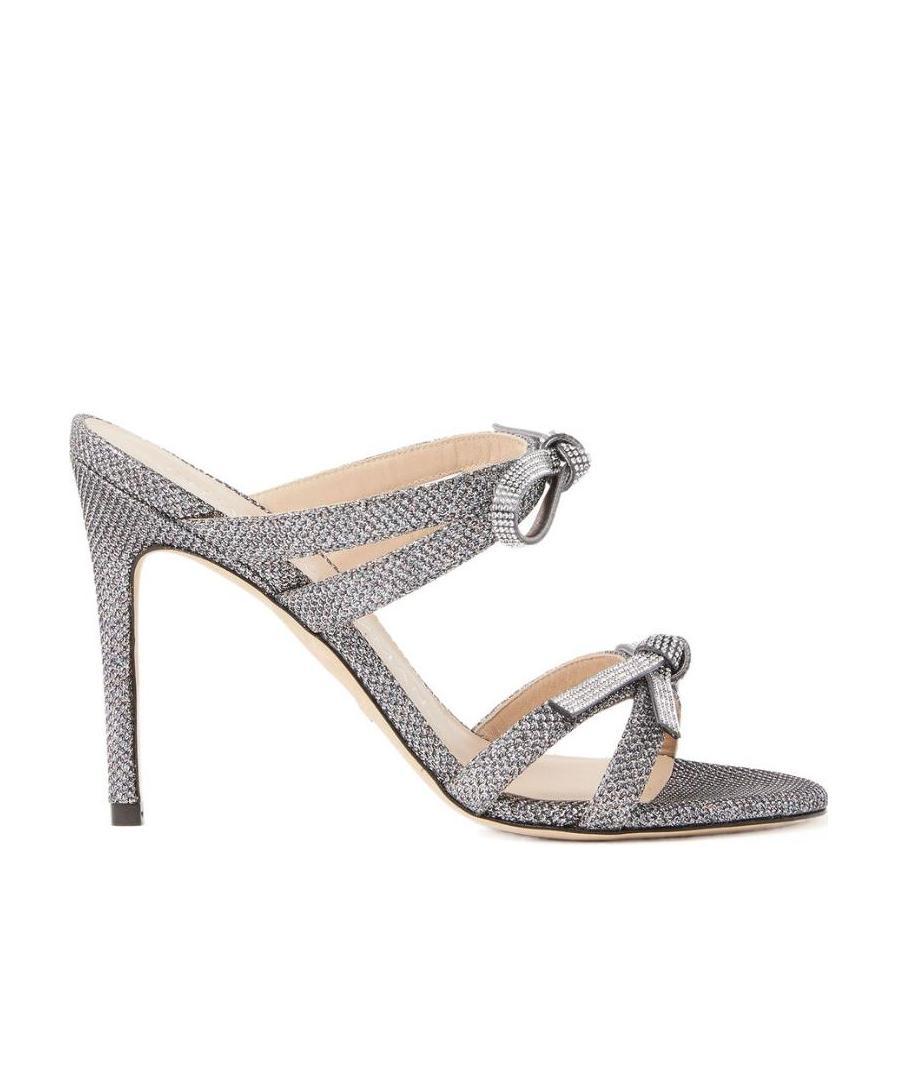 Stuart Weitzman Multicolor Fabric Sw Bow Mules In Gray