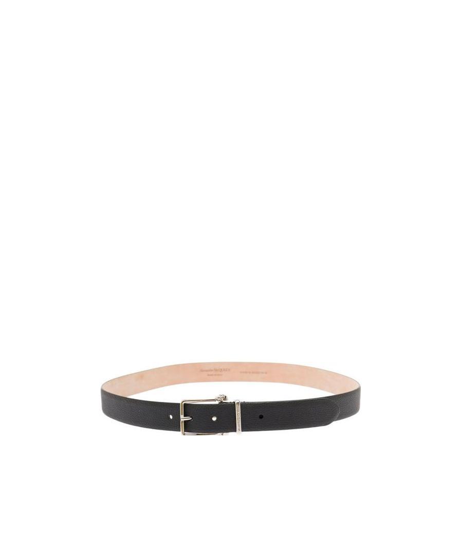 Alexander Mcqueen Engraved Logo Belt In Black