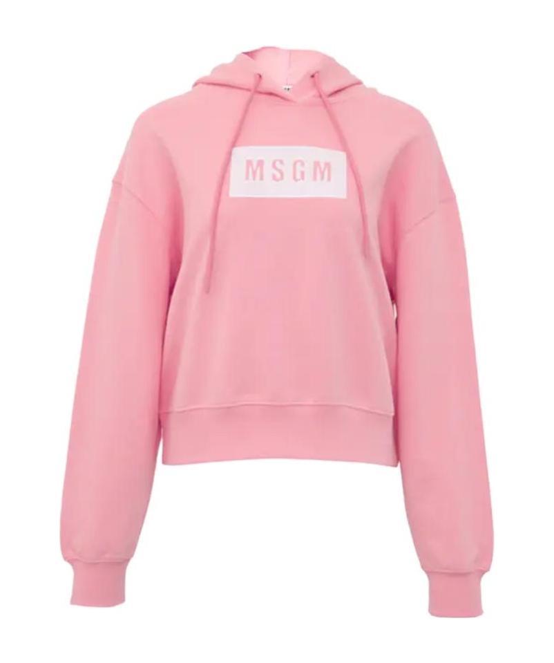 Msgm Logo Printed Hooded Sweater In Pink