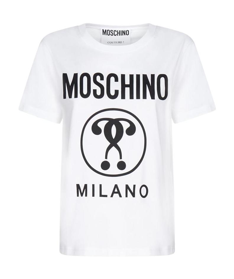 Moschino White Double Question Mark T-shirt In White