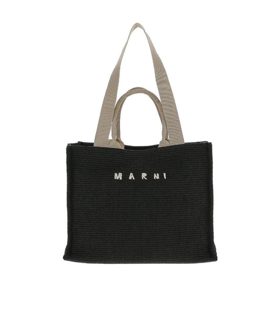 Marni Large Black Raffia Tote Bag In Black