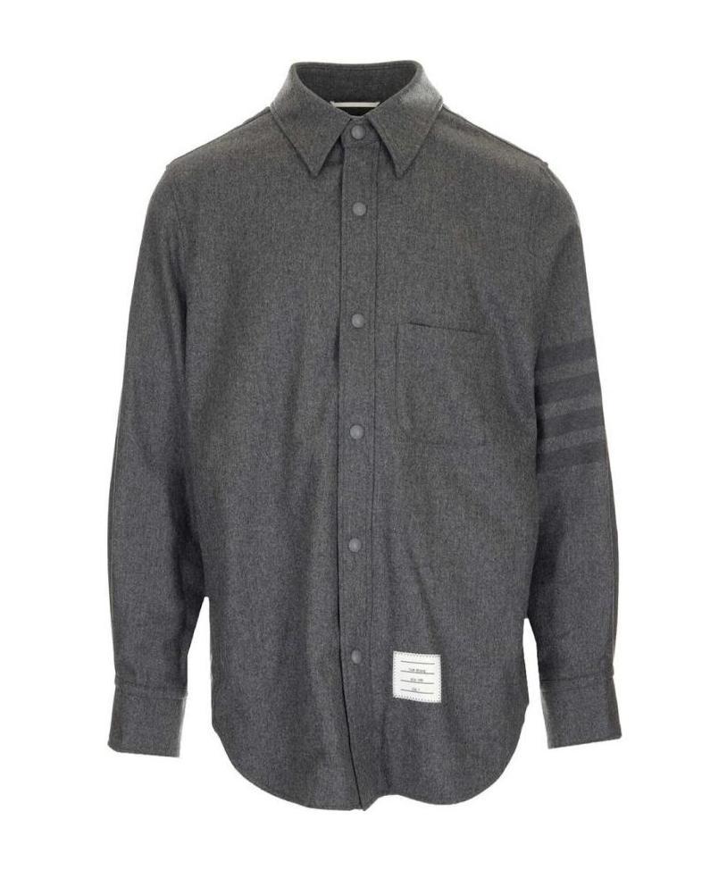 Thom Browne Flannel Tonal 4-bar Shirt Jacket In Black