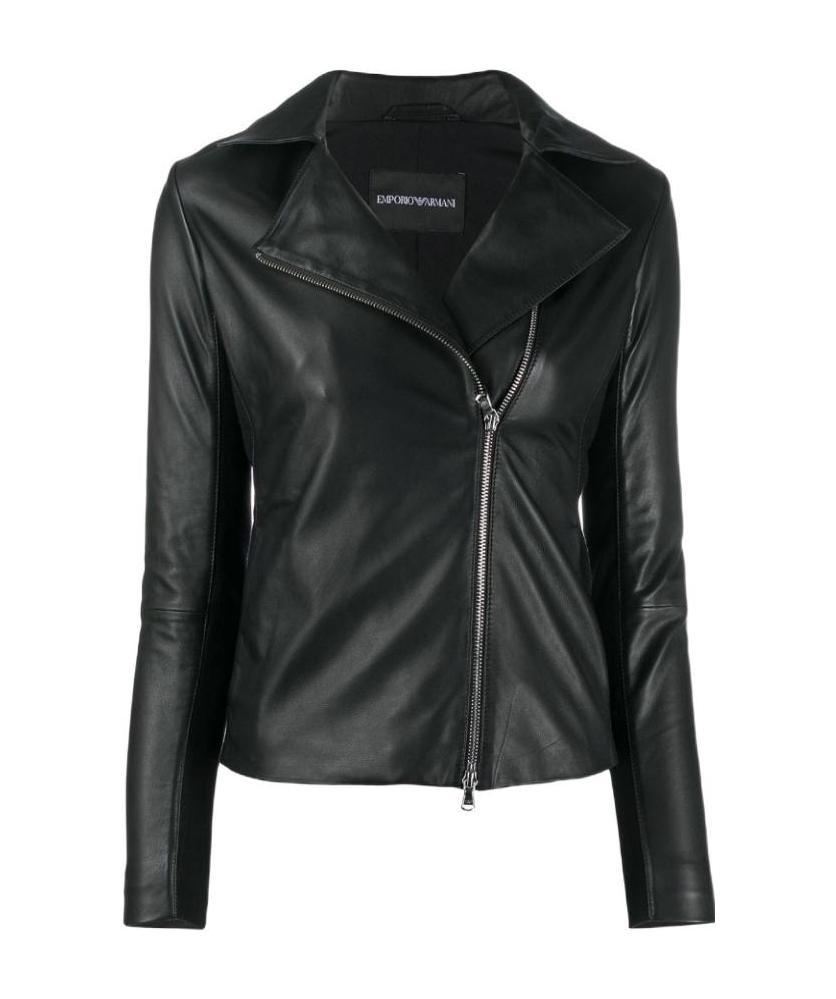 Emporio Armani Long-sleeved Zipped Biker Jacket In Black
