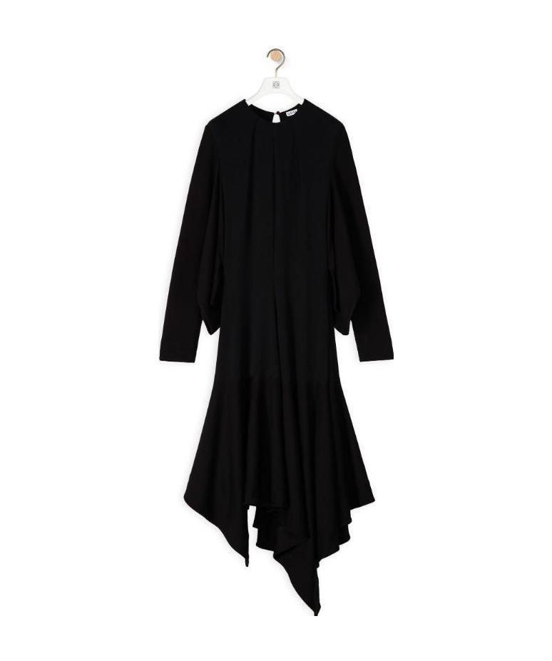 Loewe Long-sleeve Handkerchief-hem Dress In Black