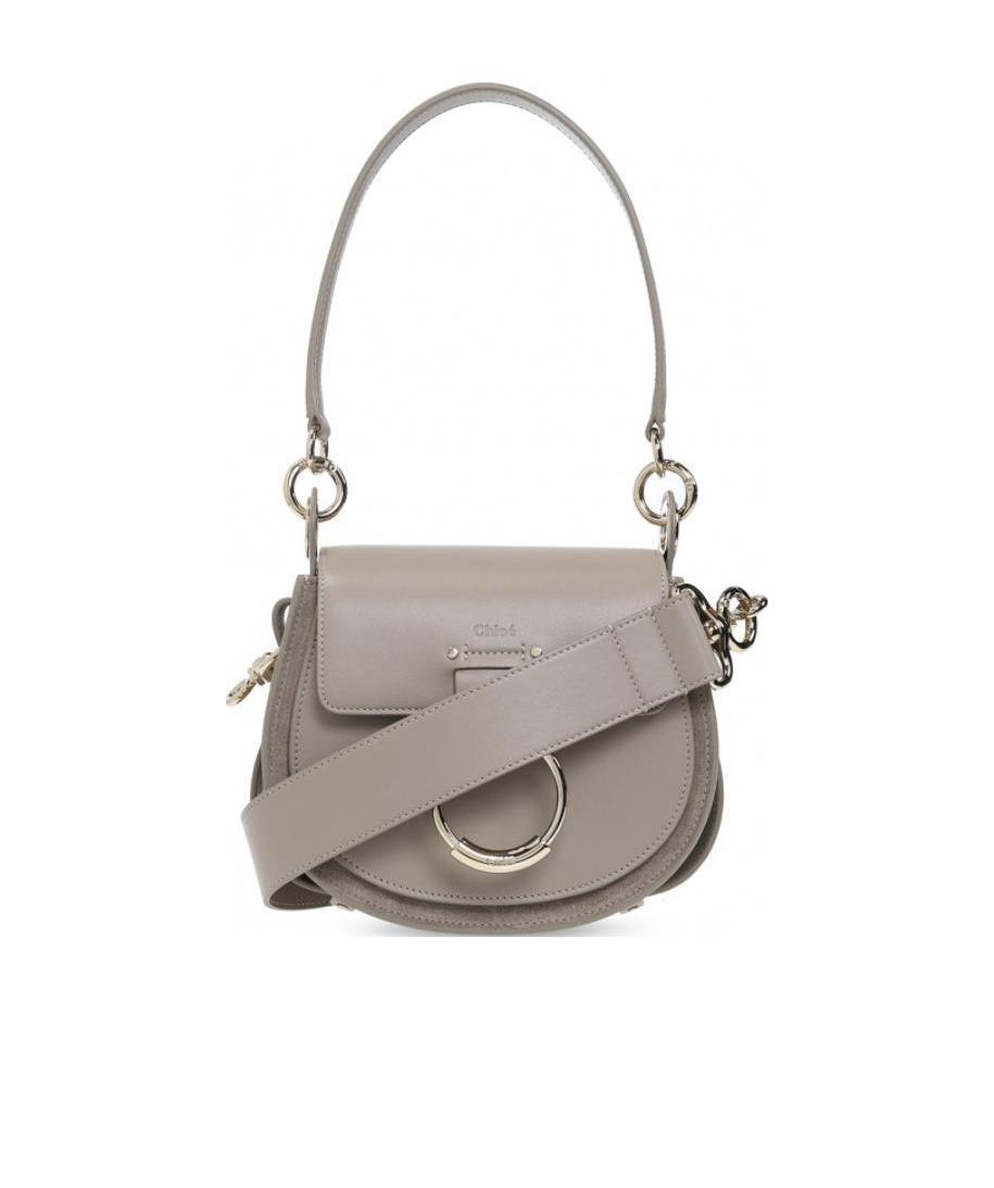 Chloé Small Tess Bag In Shiny Leather And Suede Grey In Gray