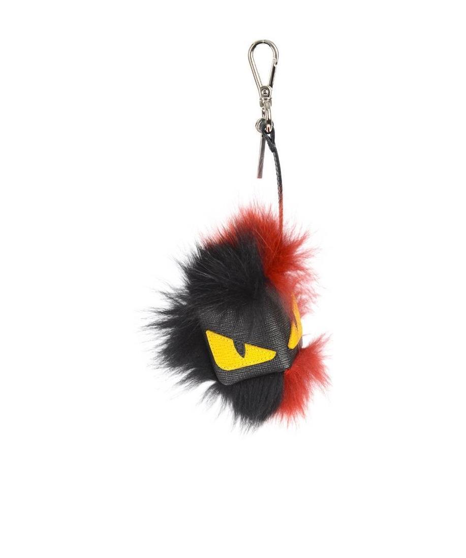 Fendi Eye Pattern Fox Fur Key Chain In Black