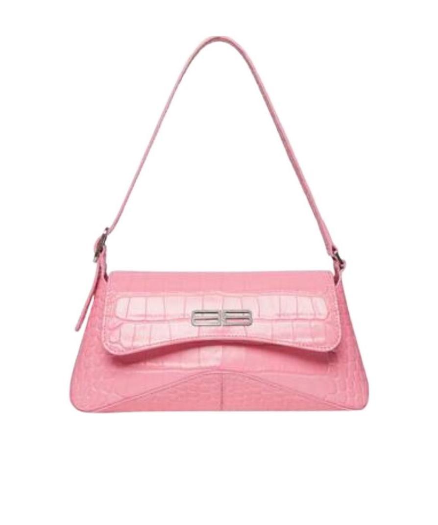 Balenciaga Xx Flap Crocodile Embossed Leather Shoulder Bag In Pink