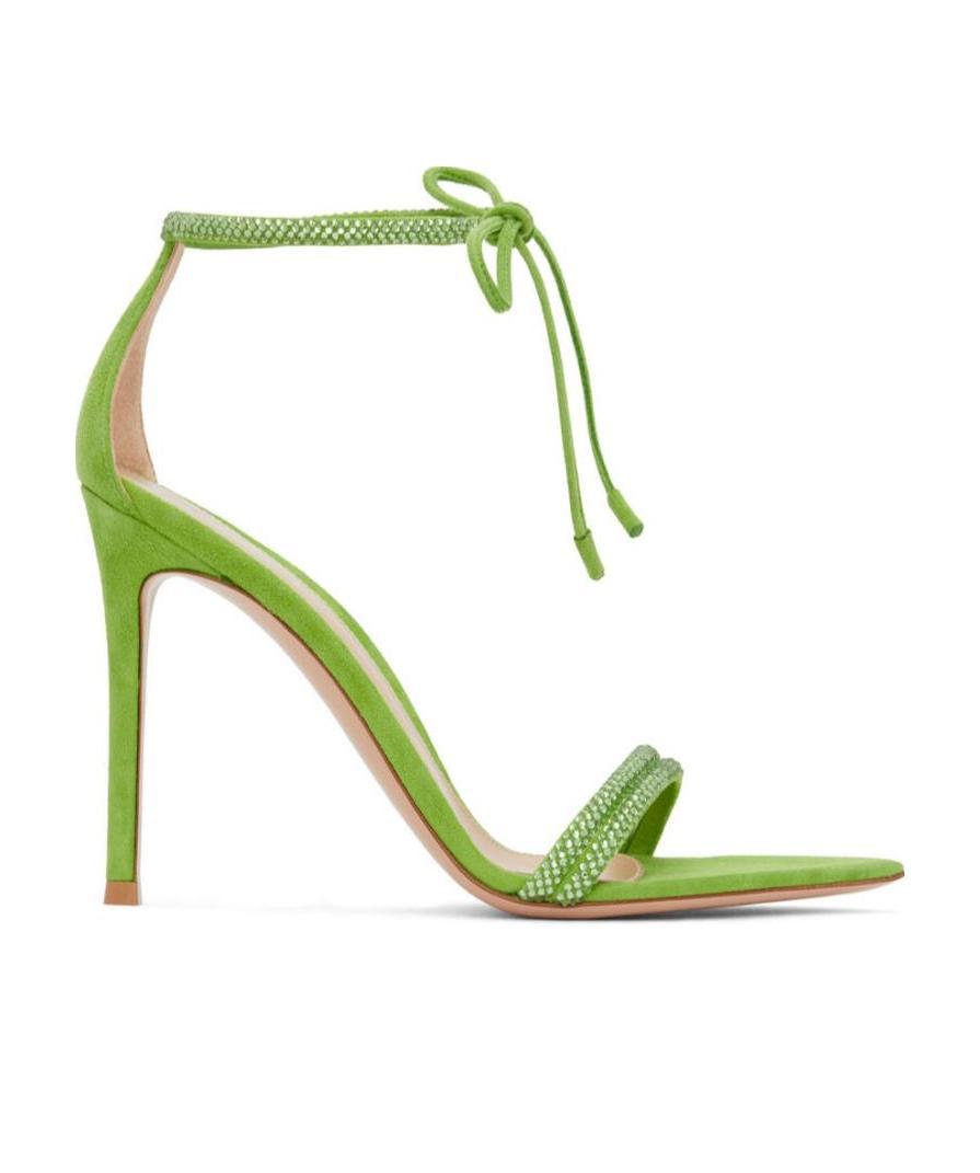 Gianvito Rossi Montecarlo Crystal Suede Ankle-tie Sandals In Green
