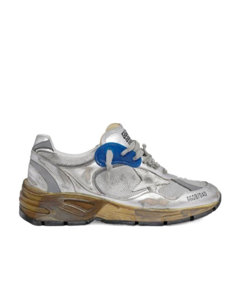 Golden Goose Women Running Dad Net And Laminated Upper Leather Star Laminated Spur Distressed In White