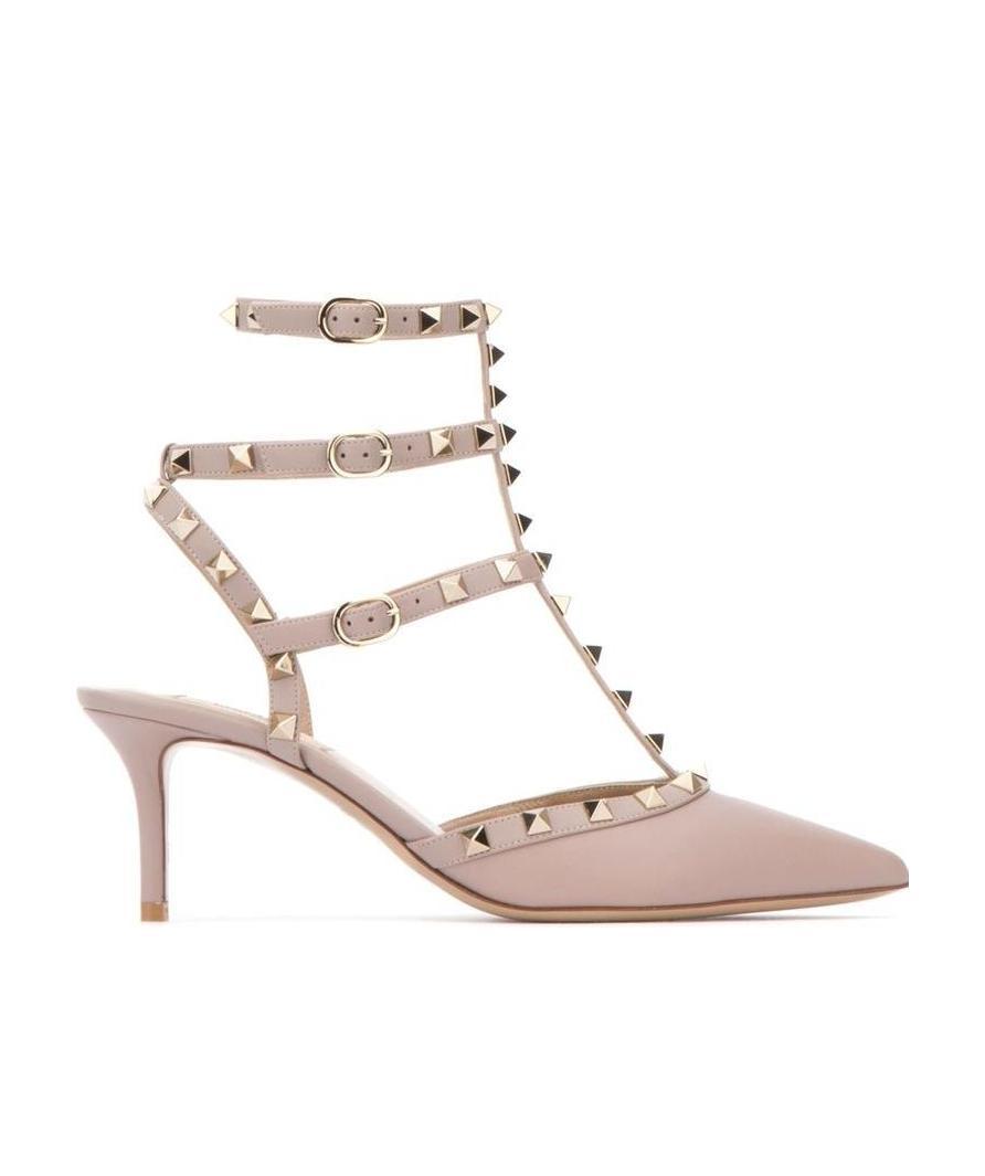 Valentino Rockstud-embellished Pointed Pumps In Nude