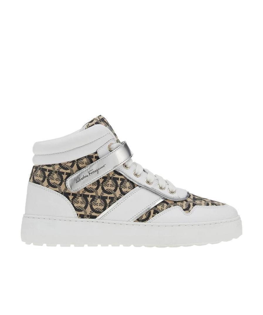 Ferragamo High Top Gancini Sneaker In White