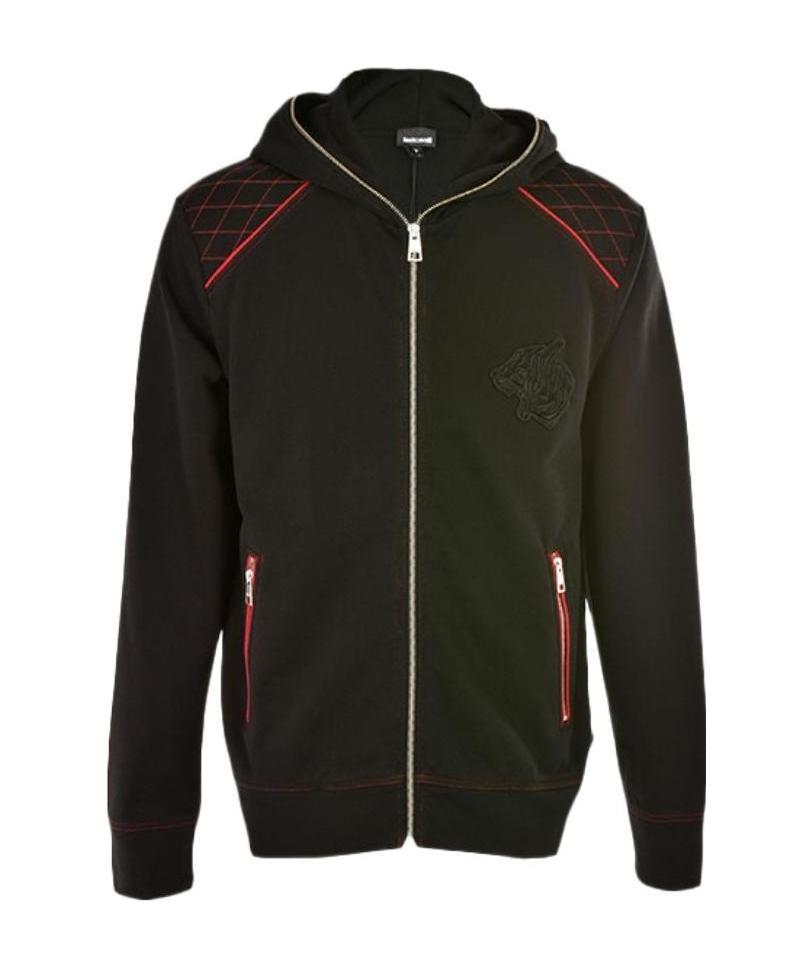 Just Cavalli Logo Hooded Casual Jacket In Black