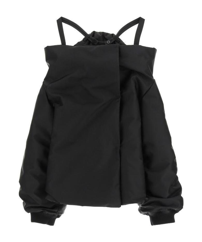Prada Re-nylon Off-shoulder Bomber Jacket In Black