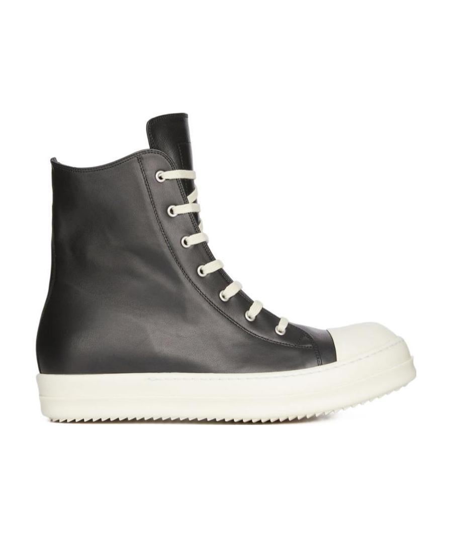 Rick Owens Contrasting-toe Cap Lace-up Sneakers In Black