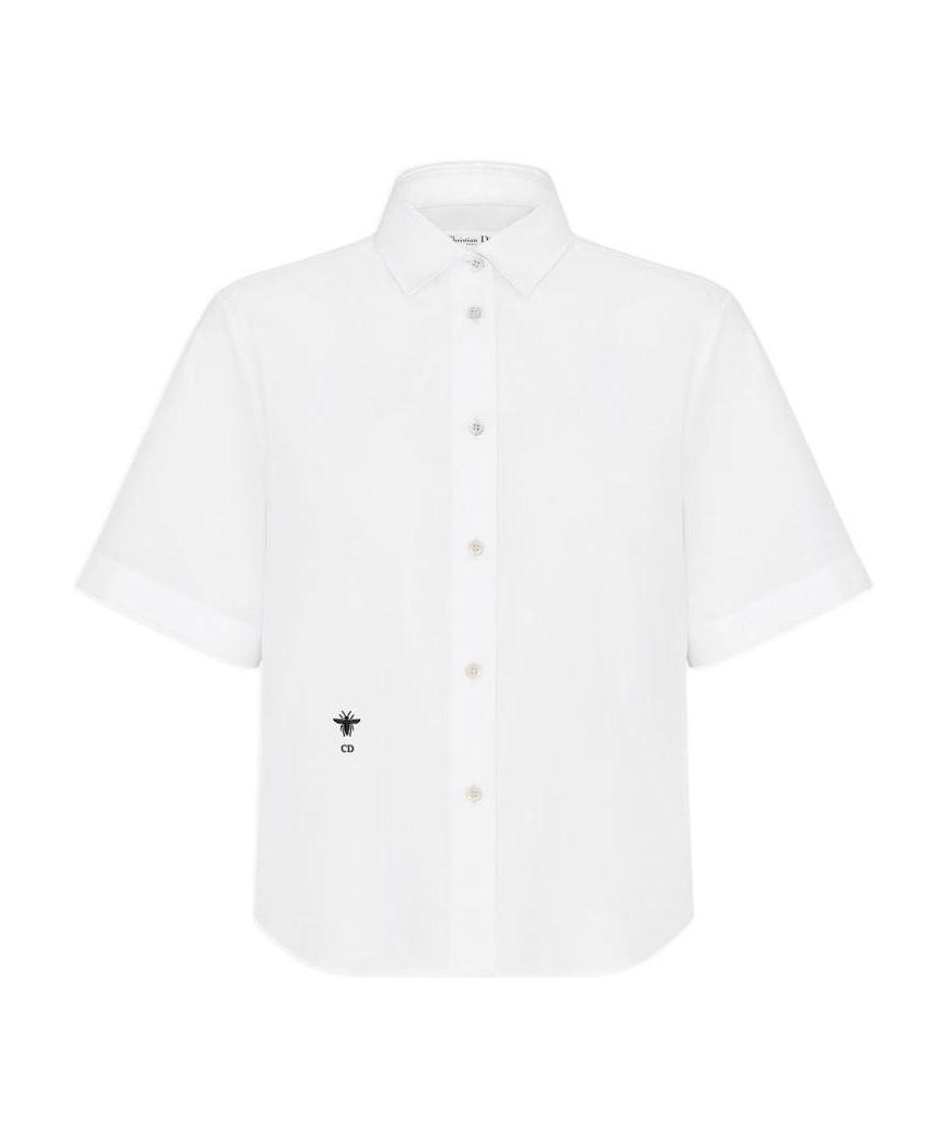 Dior White Cotton Poplin Short-sleeved Shirt In White