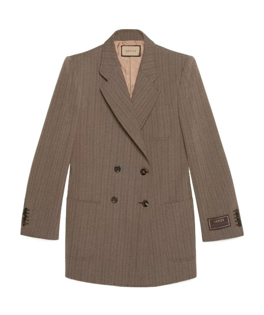 Gucci Double-breasted Herringbone Blazer In Brown