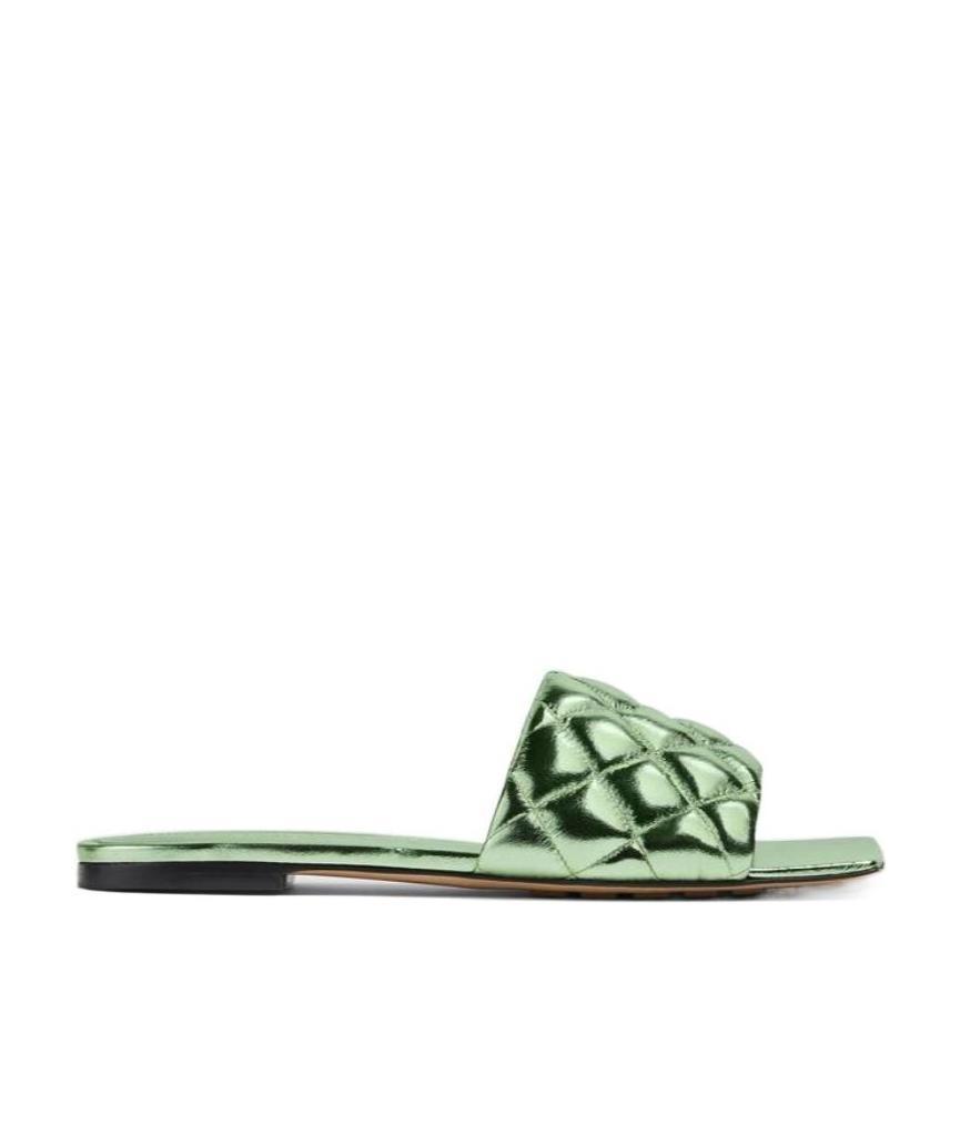 BOTTEGA VENETA QUILTED METAL FLAT-SOLED SLIPPERS 