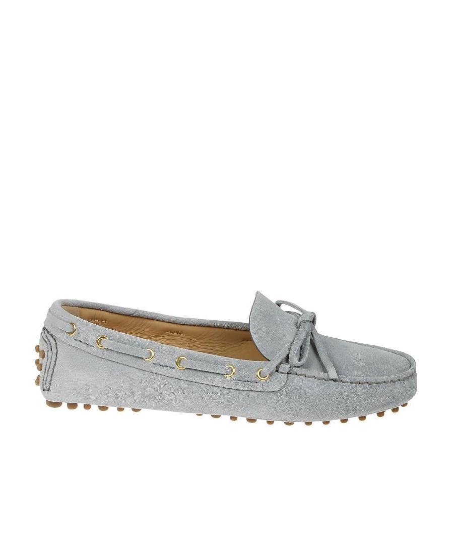 Car Shoe Bow-detail Leather Driving Shoes In Gray