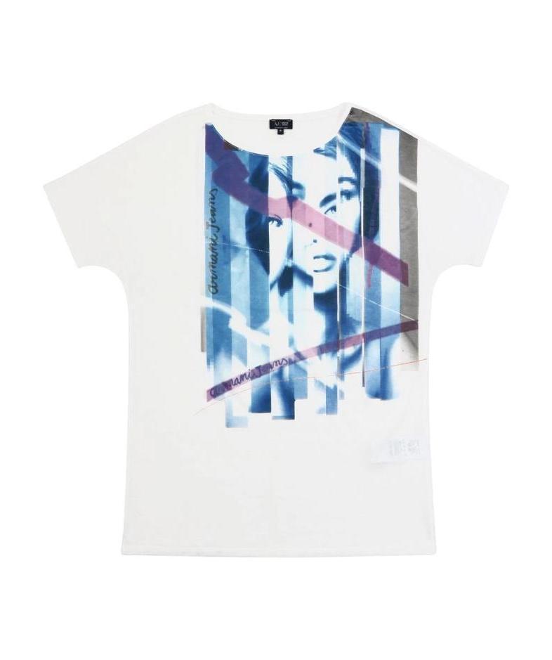 Shop Armani Jeans Printed T-shirt With Round Neck In White