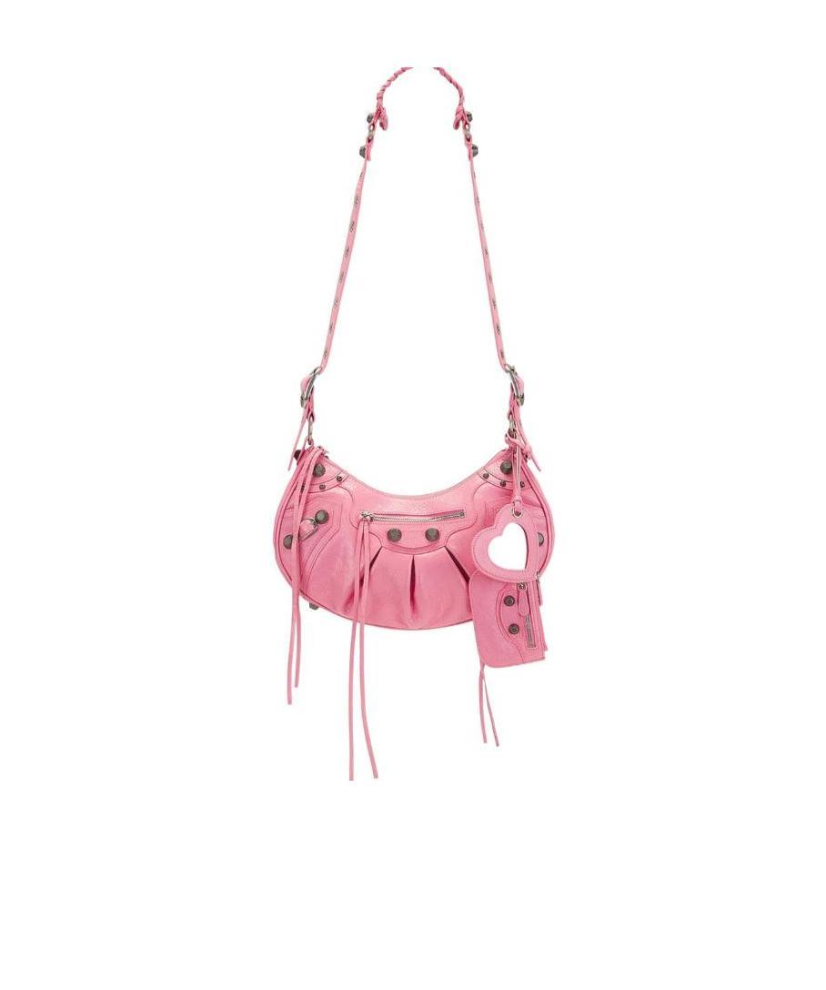 Balenciaga Green Leather Shoulder Handbag With Magnetic Closure And Metal Details In Pink