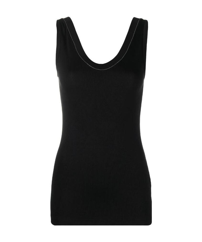 Brunello Cucinelli Black Cotton Tank Top With Monile Insert In Black