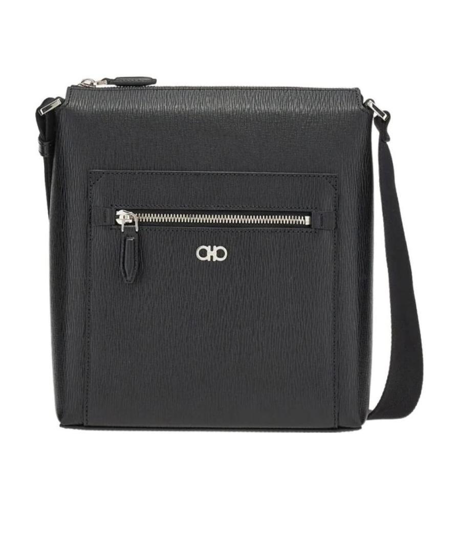 Ferragamo Logo-plaque Leather Messenger Bag In Black