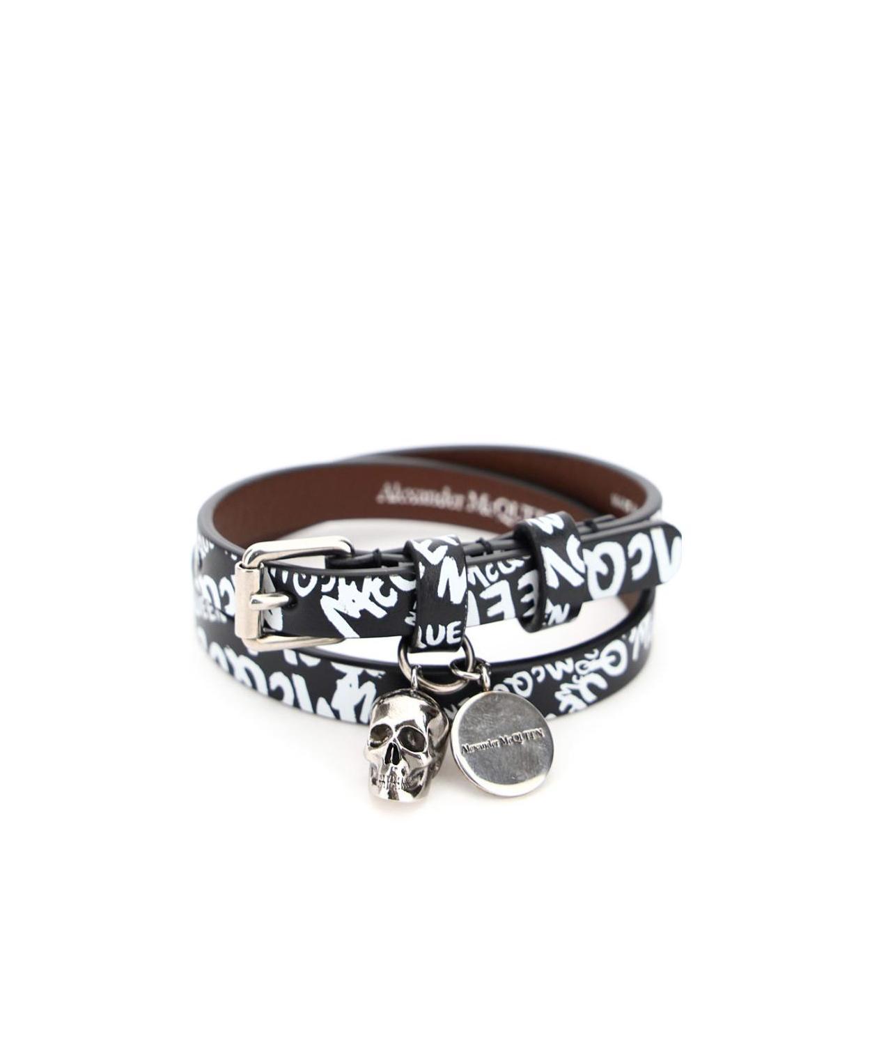 Alexander Mcqueen Skull Graffiti Print Wrap Bracelet In Black