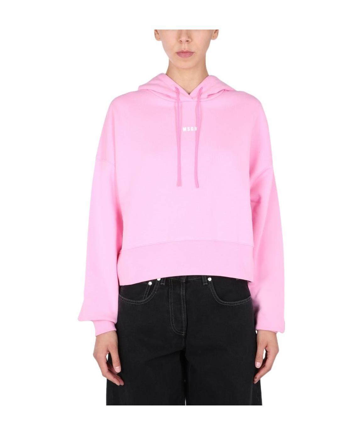 Msgm Logo Printed Drawstring Hoodie In Pink