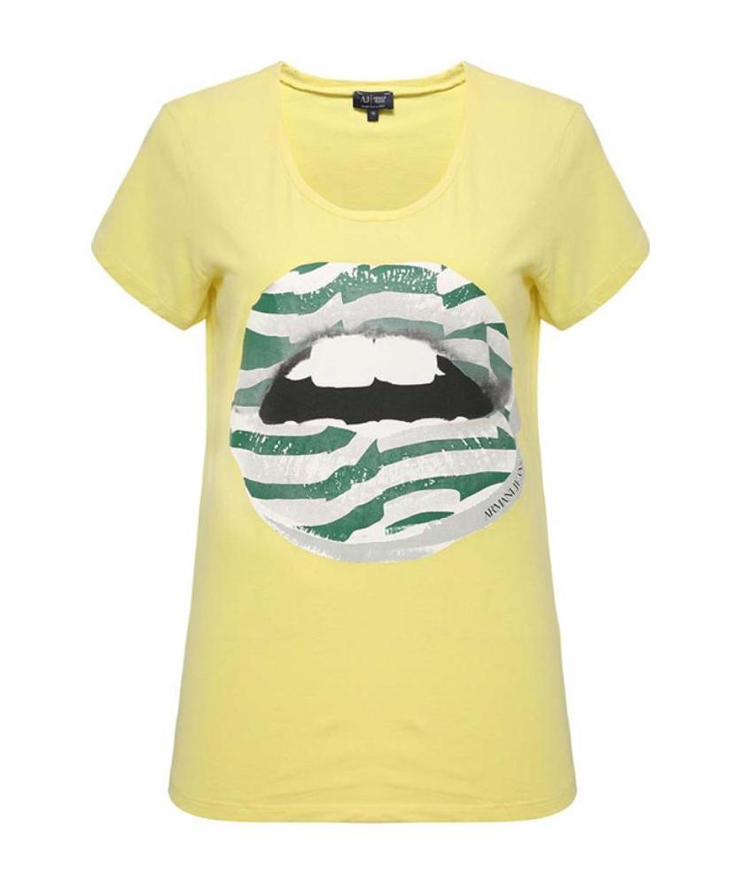 Shop Armani Jeans Printed T-shirt In Yellow