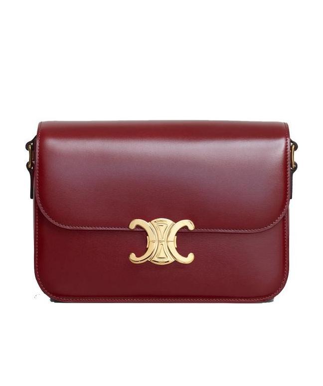 Celine Triomphe Medium Shiny Cow Leather Handbag In Red