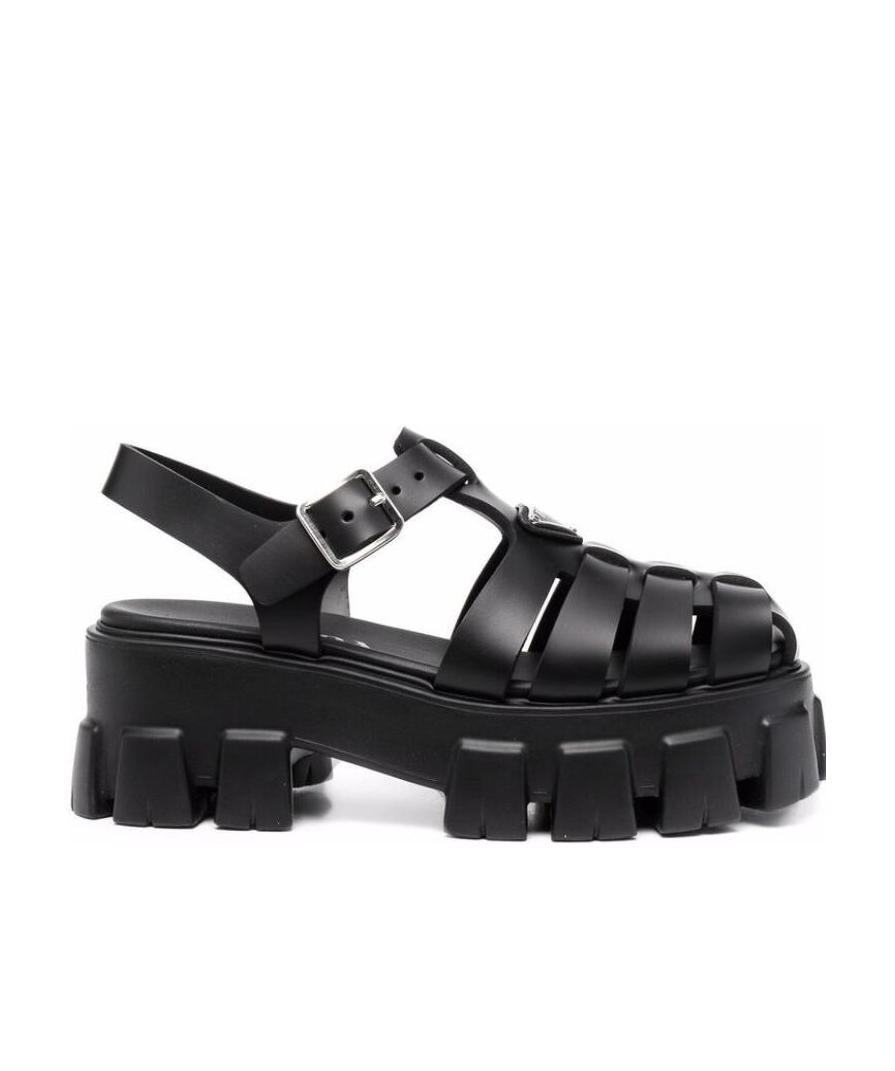 Prada Foam Triangle-logo Sandals In Black