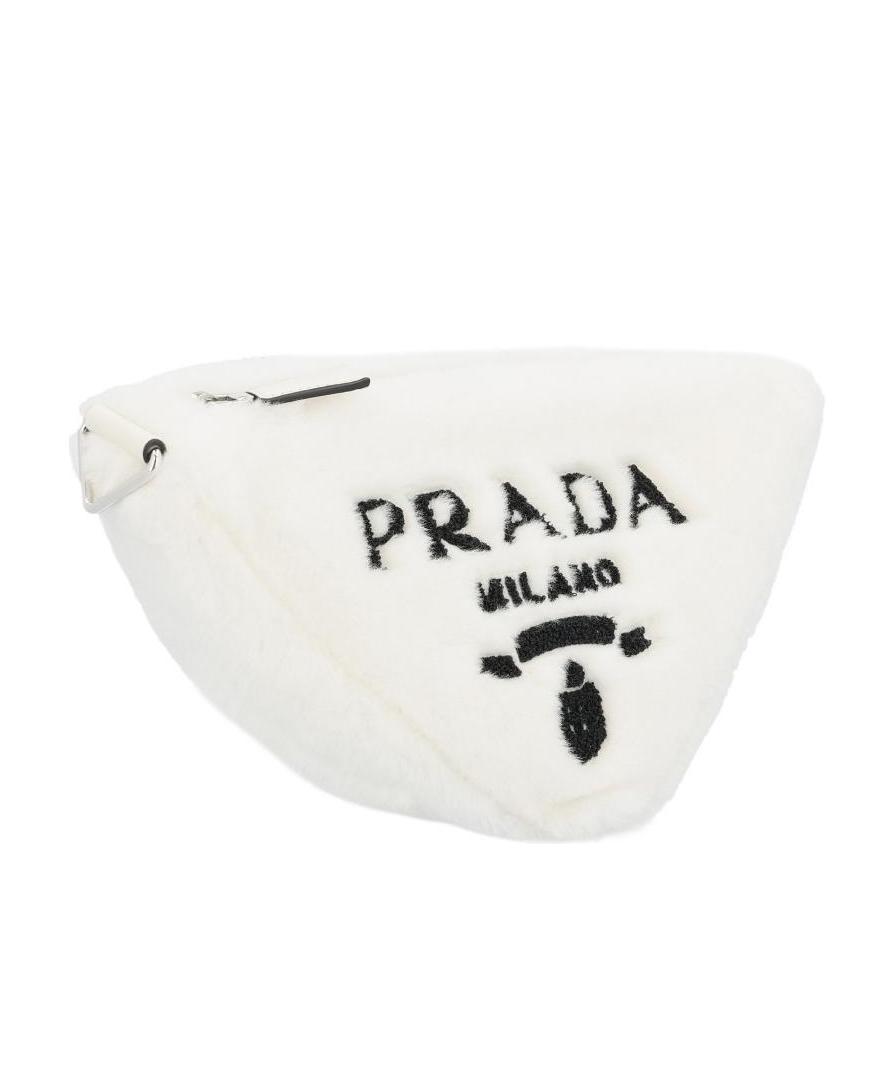 Prada Triangle Logo Shoulder Bag In White / Black