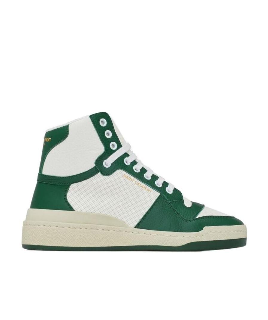 Saint Laurent Sl/24 Mid-top Sneakers In Smooth And Perforated Leather In White