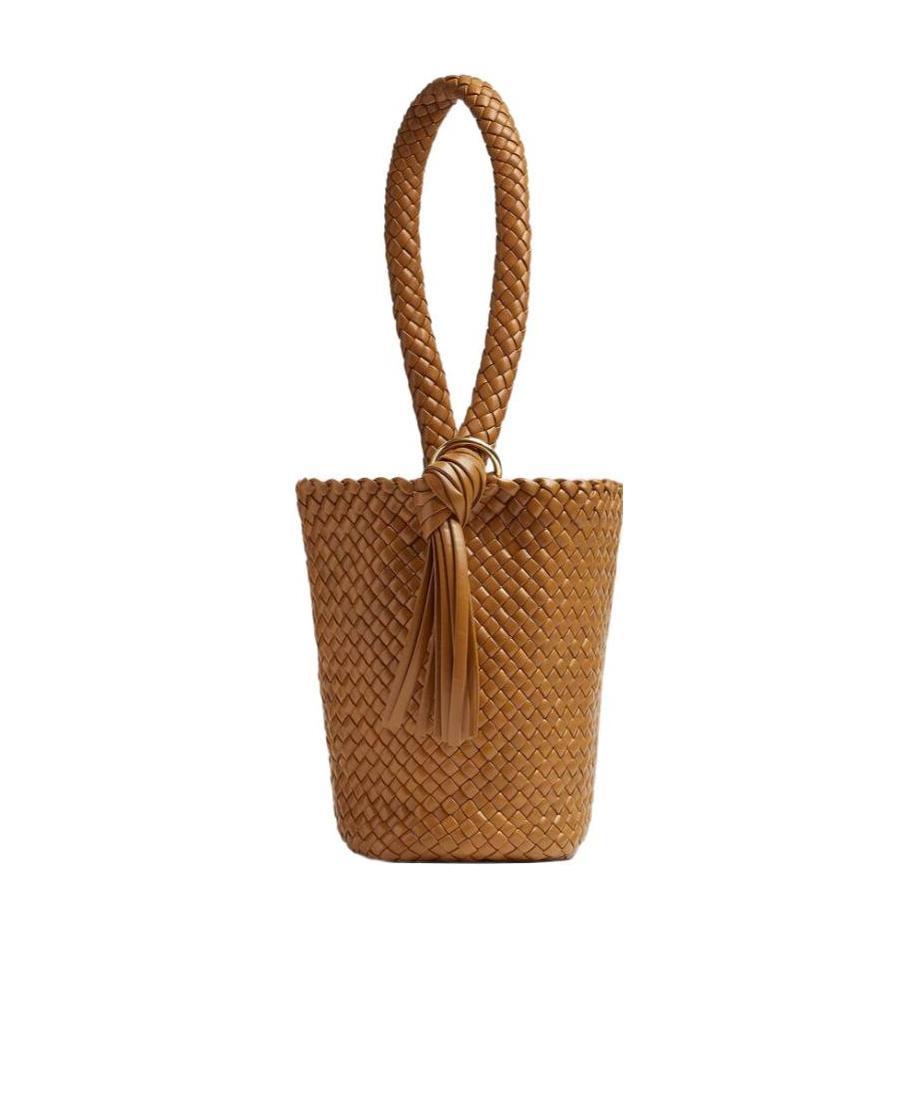 Bottega Veneta Logo Knitted Bucket Shoulder Bag In Brown